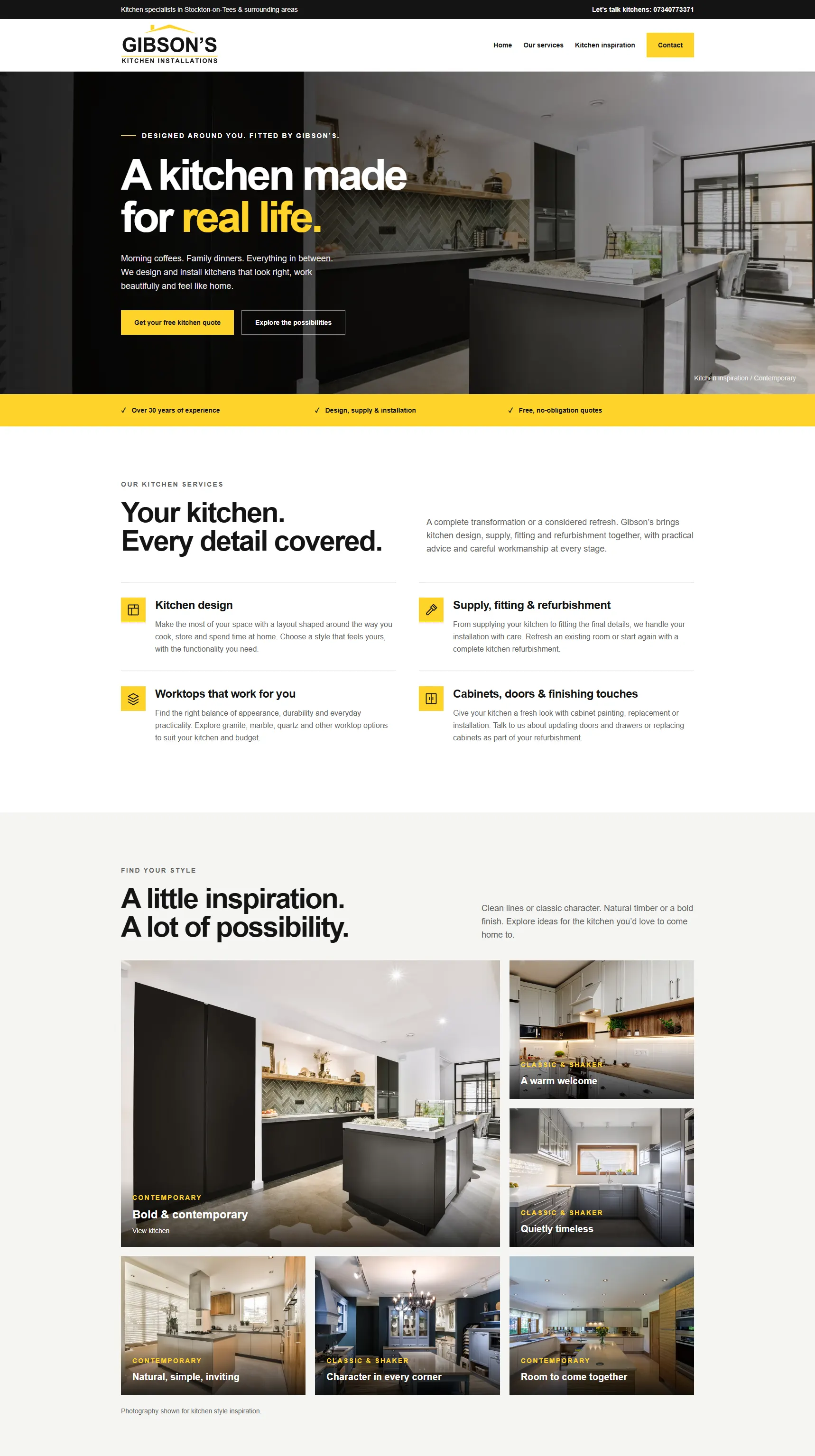 Gibson's Kitchen Installations website screenshot