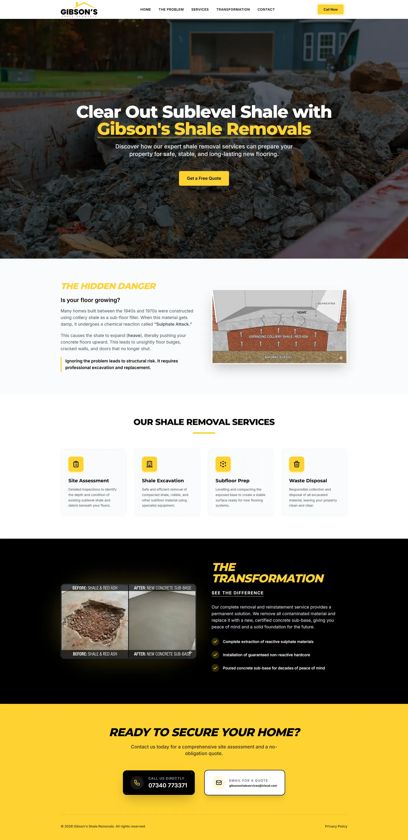 Gibsons Shale Removals website screenshot