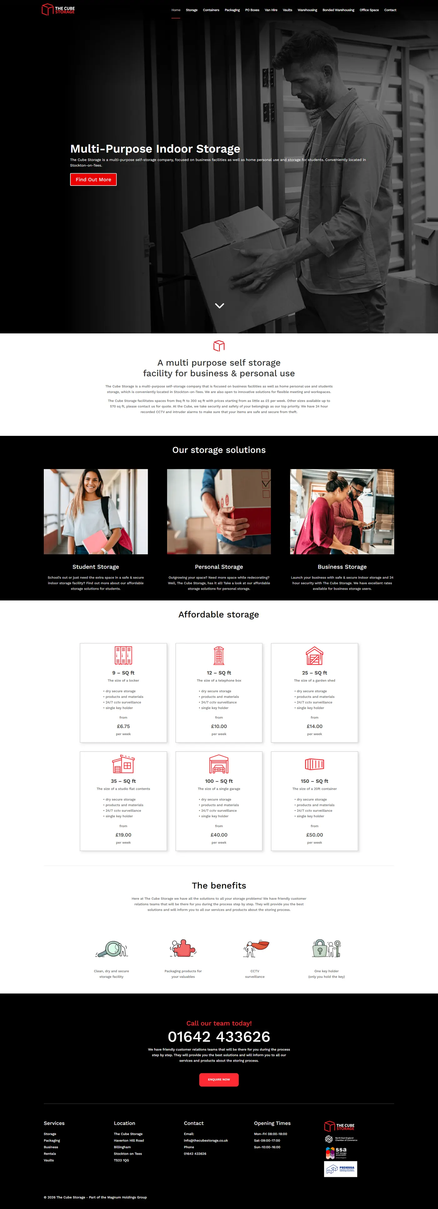 The Cube Storage website screenshot
